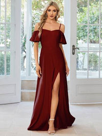 Off Shoulder Floor Length A Line Sleeveless Knitted Evening Dresses Luxurious Weddings