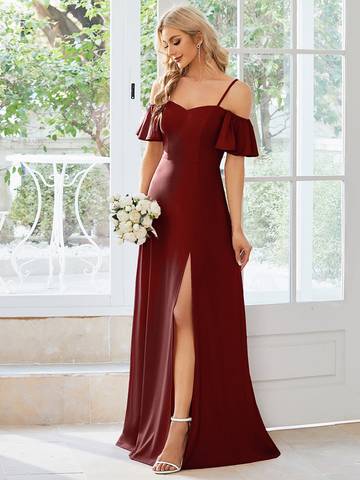 Off Shoulder Floor Length A Line Sleeveless Knitted Evening Dresses