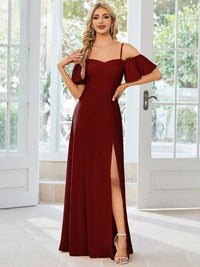 Off Shoulder Floor Length A Line Sleeveless Knitted Evening Dresses Luxurious Weddings