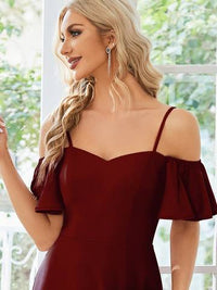 Off Shoulder Floor Length A Line Sleeveless Knitted Evening Dresses