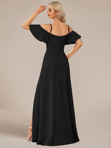 Off Shoulder Floor Length A Line Sleeveless Knitted Evening Dresses