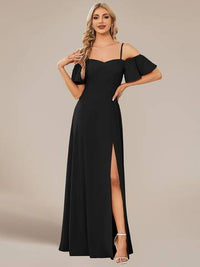 Off Shoulder Floor Length A Line Sleeveless Knitted Evening Dresses