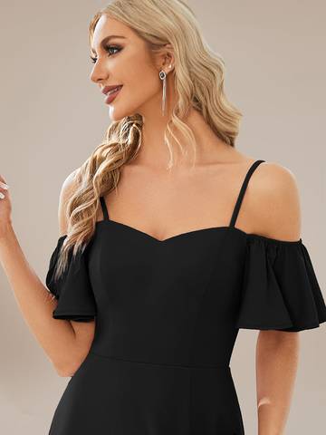 Off Shoulder Floor Length A Line Sleeveless Knitted Evening Dresses