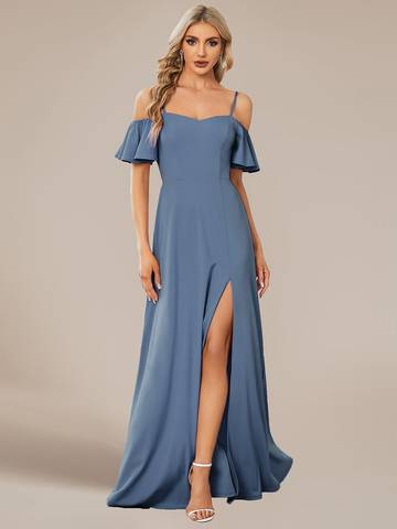 Off Shoulder Floor Length A Line Sleeveless Knitted Evening Dresses Luxurious Weddings