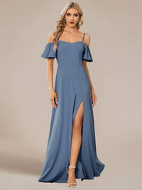 Off Shoulder Floor Length A Line Sleeveless Knitted Evening Dresses