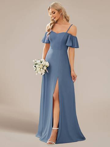 Off Shoulder Floor Length A Line Sleeveless Knitted Evening Dresses