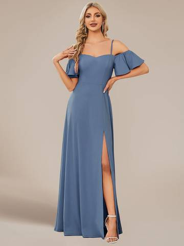 Off Shoulder Floor Length A Line Sleeveless Knitted Evening Dresses Luxurious Weddings