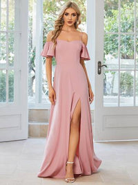 Off Shoulder Floor Length A Line Sleeveless Knitted Evening Dresses