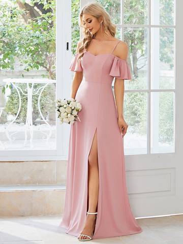 Off Shoulder Floor Length A Line Sleeveless Knitted Evening Dresses