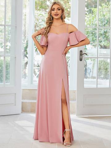 Off Shoulder Floor Length A Line Sleeveless Knitted Evening Dresses