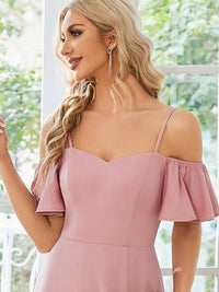 Off Shoulder Floor Length A Line Sleeveless Knitted Evening Dresses