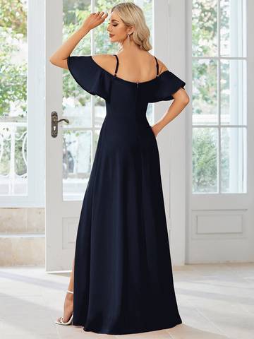 Off Shoulder Floor Length A Line Sleeveless Knitted Evening Dresses