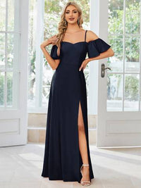 Off Shoulder Floor Length A Line Sleeveless Knitted Evening Dresses