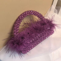 Pearl bead bag with Ostrich feather fur designer Purse Handbags Luxurious Weddings