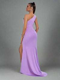 One Shoulder Pink Maxi Evening Dress Dresses Luxurious Weddings