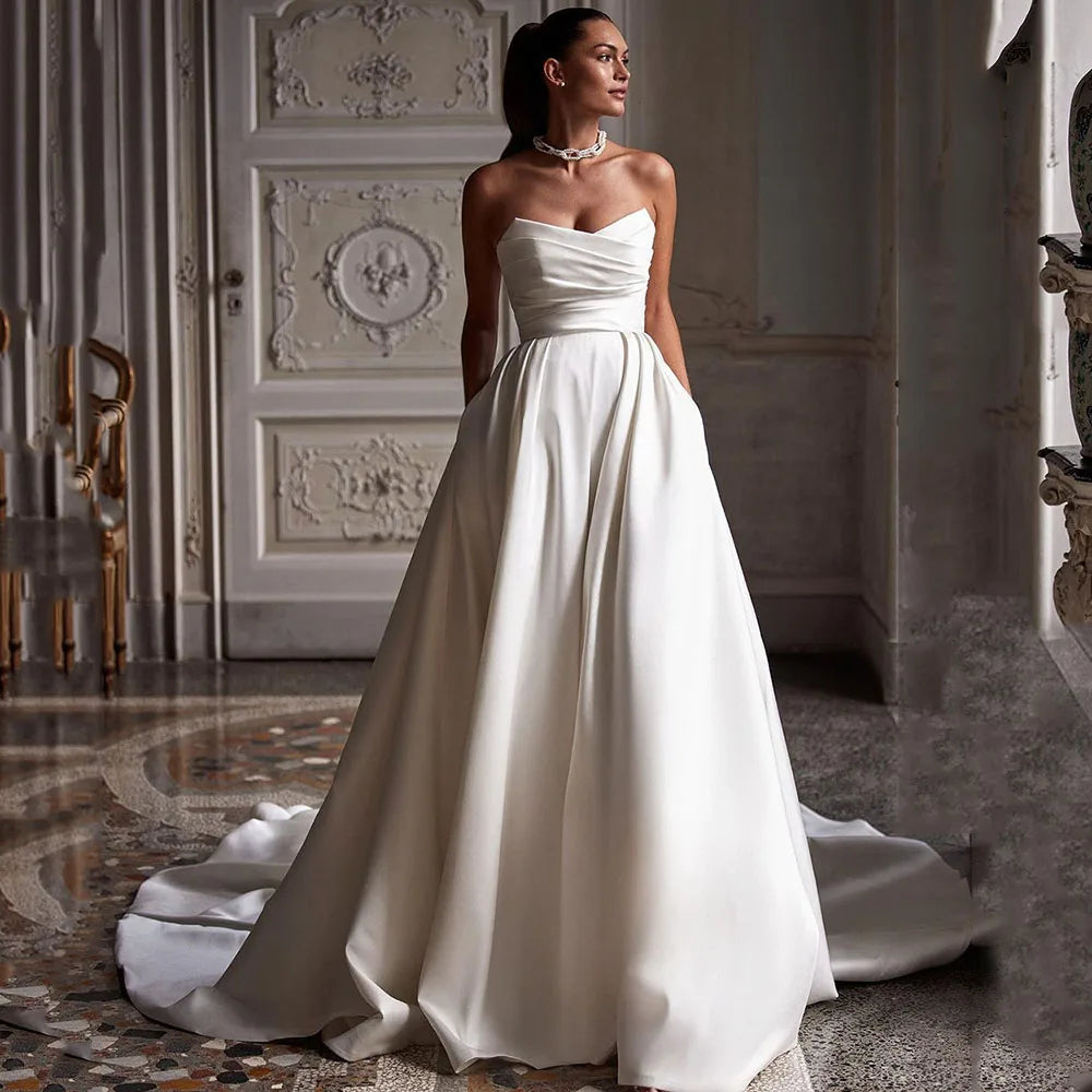 Simple A Line Wedding Gown With Sweetheart Pleats Wedding Dress Luxurious Weddings