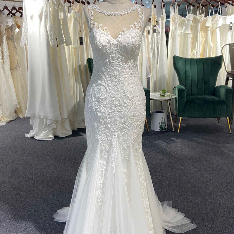 Chic Sleeveless Hand Embroidery Mermaid Dress Mermaid Dress Luxurious Weddings