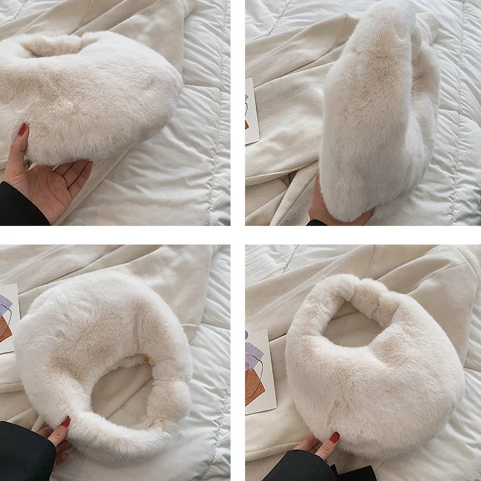 Fur Women's Small Half Bag Short Handle Clutch Handbags Luxurious Weddings