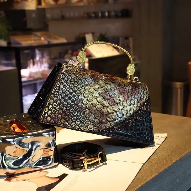 Snake grain leather trapezoid bag Handbags Luxurious Weddings