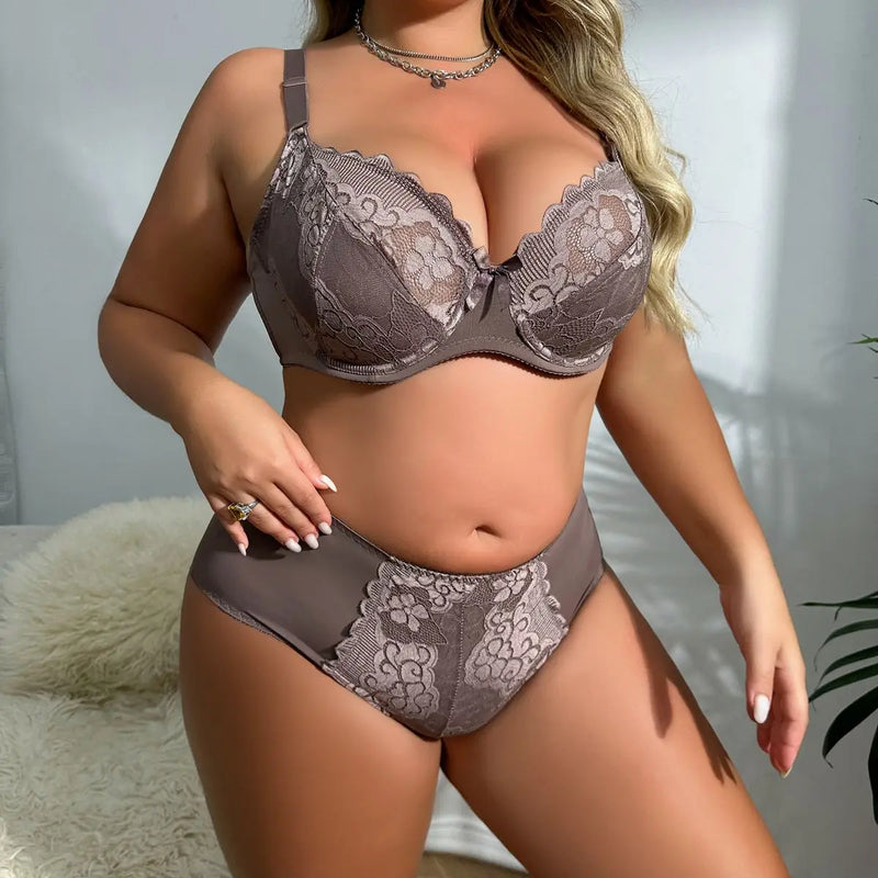 Plus Size Floral Bra and Underwear Set Lingerie plus size Luxurious Weddings