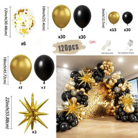 Black and Gold Balloons Garland Arch Kit with Starburst Foil Balloons for Wedding Birthday Family Party Decorations Supplies Balloon Garlands