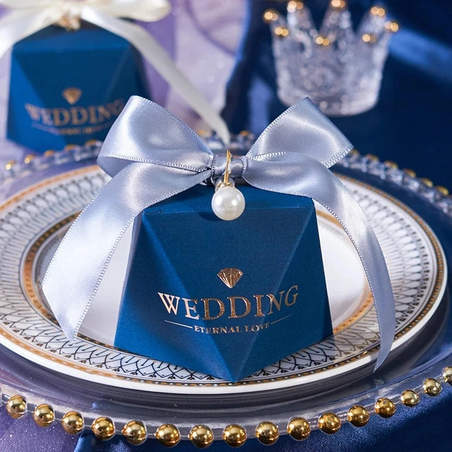 Blue Diamond Shape Chocolate Candy Boxes Packaging Wedding Favors for Guests Candle Gift Boxes for Wedding Party Supplies Wedding favors