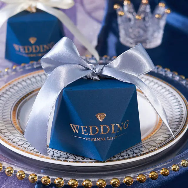 Blue Diamond Shape Chocolate Candy Boxes Packaging Wedding Favors for Guests Candle Gift Boxes for Wedding Party Supplies Wedding favors