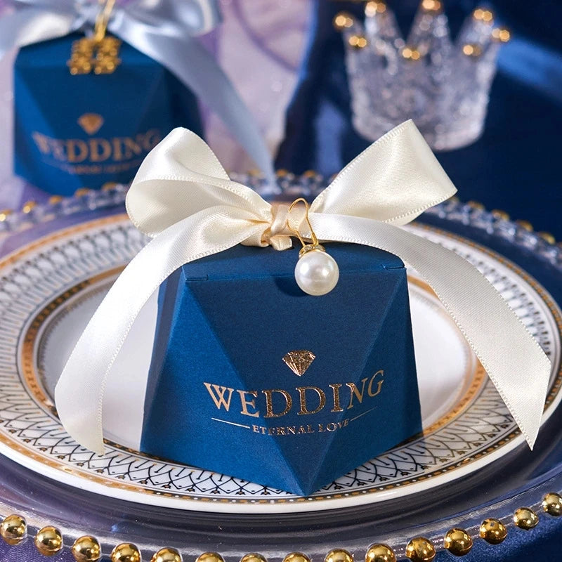 Blue Diamond Shape Chocolate Candy Boxes Favors for Guests Wedding favors Luxurious Weddings