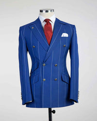 Blue Stripe Men's Tuxedos Peaked Lapel Men's Suits Luxurious Weddings