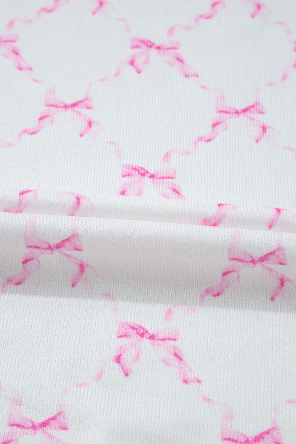 Bow Print Lettuce Trim Round Neck Top and Shorts Lounge Set sleepwear Luxurious Weddings