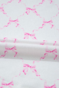 Bow Print Lettuce Trim Round Neck Top and Shorts Lounge Set sleepwear Luxurious Weddings