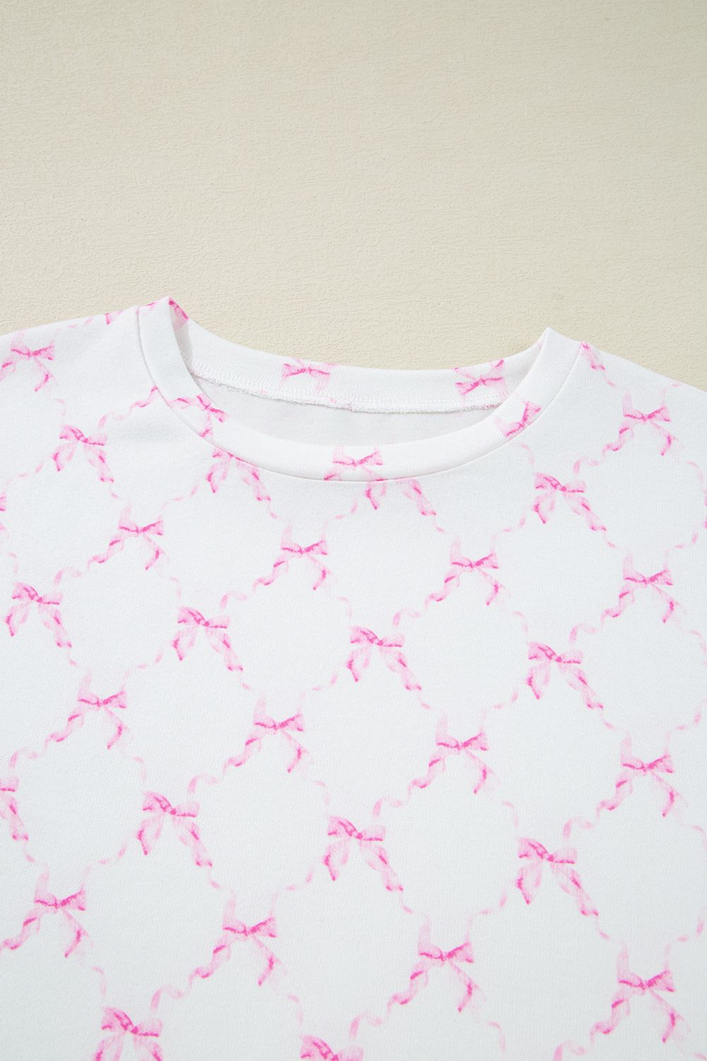 Bow Print Lettuce Trim Round Neck Top and Shorts Lounge Set sleepwear Luxurious Weddings