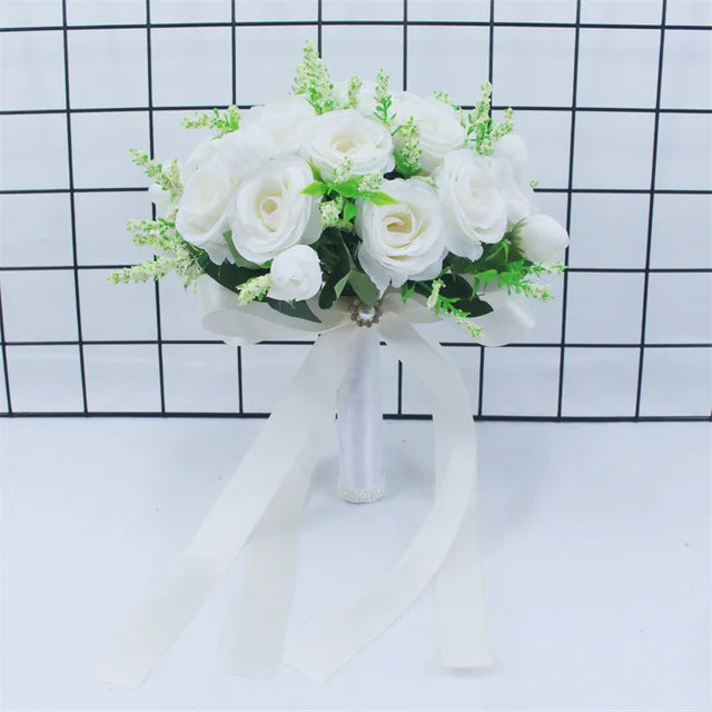 Bridal Bridesmaid Wedding Bouquet Handmade Artificial Rose Silk Flowers Silk Rose Bouquet