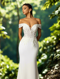 Beaded Embroidery Off Shoulder Train Wedding Dress Luxurious Weddings