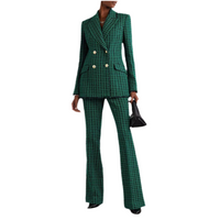 Green Checkered Double Breasted Button Women's Suit