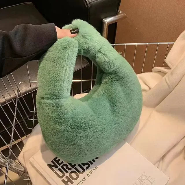 Fur Women's Small Half Bag Short Handle Clutch Handbags Luxurious Weddings