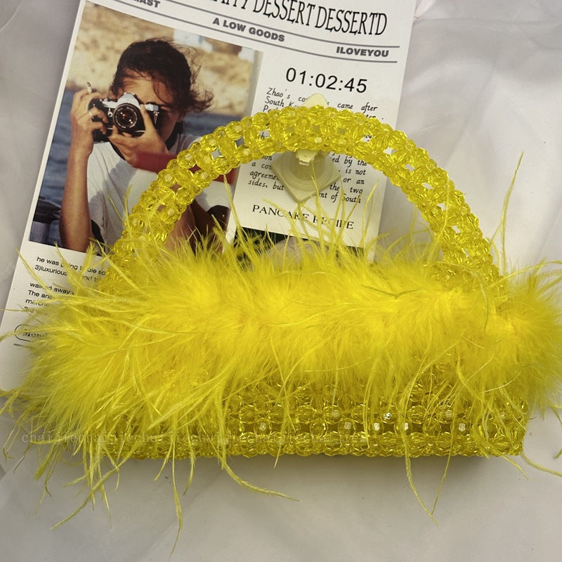 Pearl bead bag with Ostrich feather fur designer Purse Handbags Luxurious Weddings