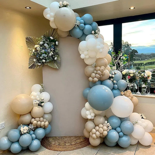 Cream Blue Beige Balloon Garland Arch Kit Kids Boys 1st Birthday Party Baby Shower Baptism Christening Party Decoration Balloons Balloon Garlands