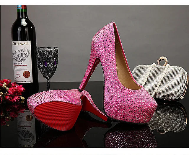 Crystal Pumps Platform High Heels Wedding Shoes Luxurious Weddings