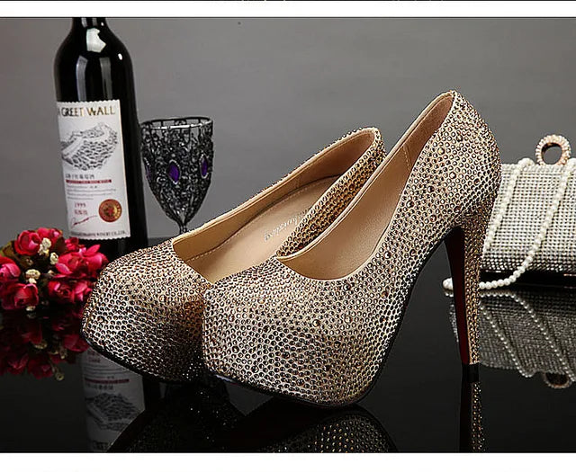 Crystal Pumps Platform High Heels Wedding Shoes Luxurious Weddings