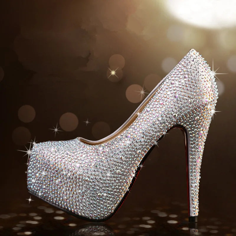 Crystal Pumps Platform High Heels Wedding Shoes rhinestone pumps Luxurious Weddings
