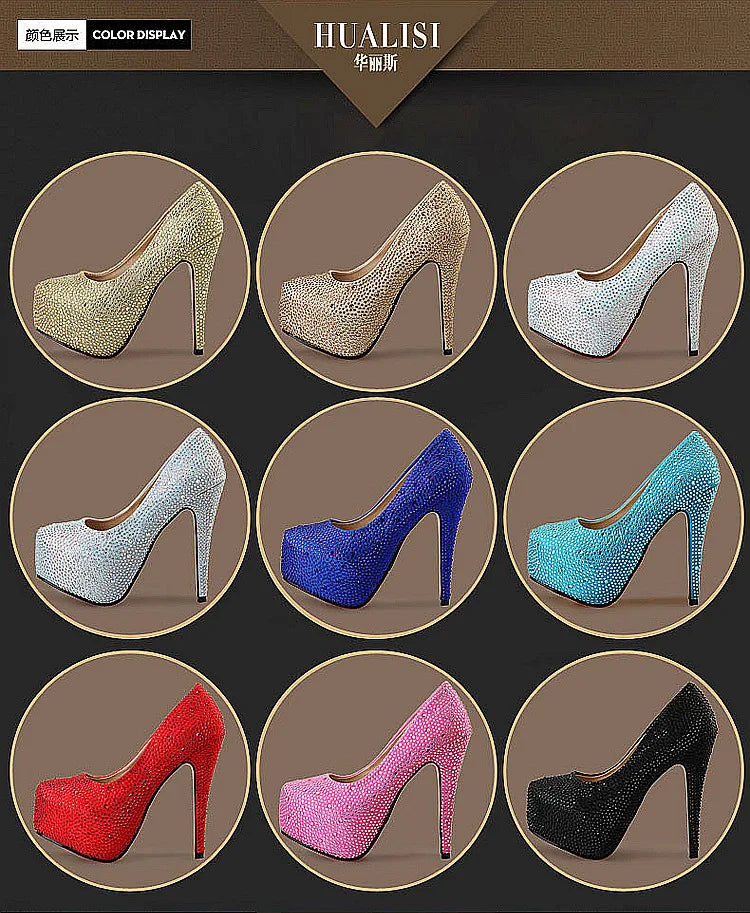 Crystal Pumps Platform High Heels Wedding Shoes Luxurious Weddings