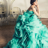 Handmade Cyan Flower Roll Formal Dress DRESSES Luxurious Weddings