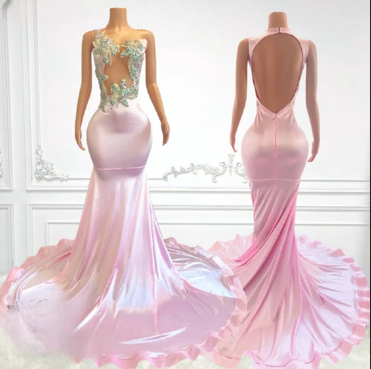 Luxury Custom Rhinestone Crystal Pink Formal Dress