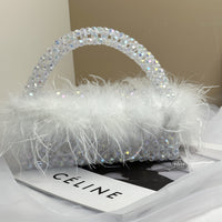 Pearl bead bag with Ostrich feather fur designer Purse Handbags Luxurious Weddings