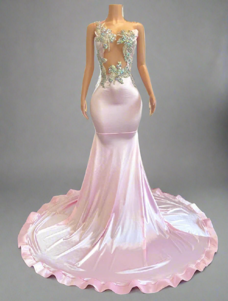 Luxury Custom Rhinestone Crystal Pink Formal Dress