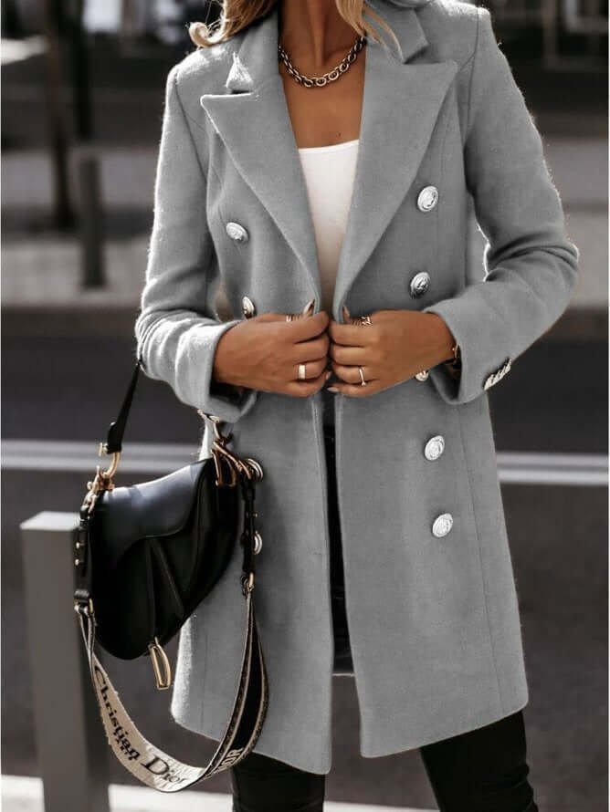 Long sleeved Suit Collar Double breasted Coat Women's Coat Luxurious Weddings