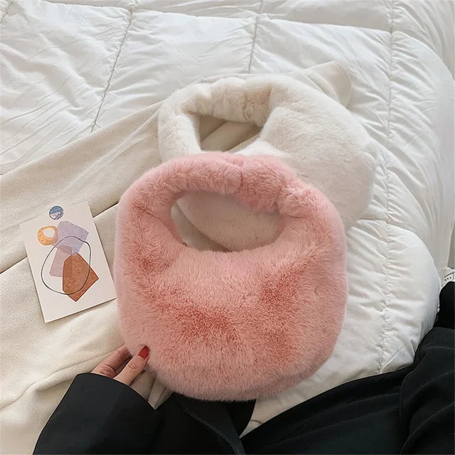 Fur Women's Small Half Bag Short Handle Clutch Handbags Luxurious Weddings