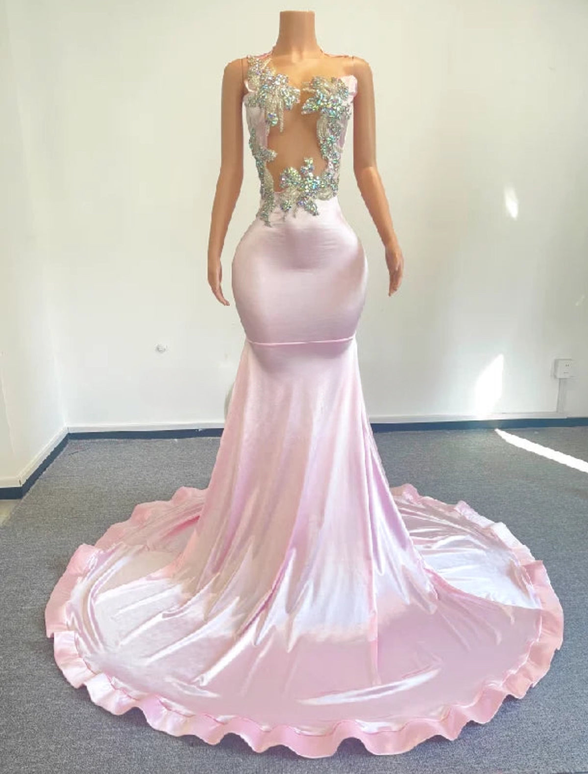 Luxury Custom Rhinestone Crystal Pink Formal Dress