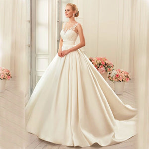 Satin Wedding Dresses Ball Gown real photo white & Ivory elegant Bridal Dress Open Back Wedding Dresses Satin wedding Sress